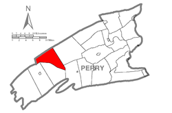 Map of Perry County, Pennsylvania highlighting Northeast Madison Township