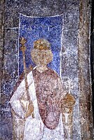 12th-century mural with donor portrait of King Canute VI of Denmark in Stehag Church, Sweden.