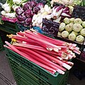 Rhubarb displayed for sale at a market