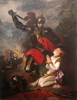 Victorian oil painting depicting the killing of the Earl of Rutland