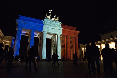 Lit up with the colours of the French flag after the November 2015 Paris attacks