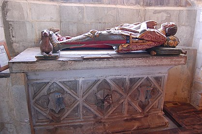 Wooden carved and painted gesso monument to 'Old' Sir Alexander Culpepper (died 1537)