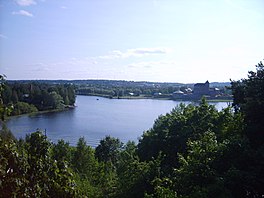 Vanajavesi Lake with Hameenlinna cityscape in the background.