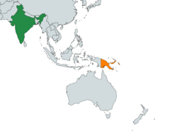 Map indicating locations of India and Papua New Guinea