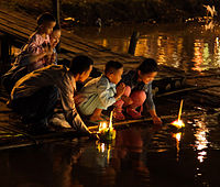 People floating krathong rafts during the Loi Krathong festival in Chiang Mai