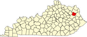 Map of Kentucky highlighting Elliott County