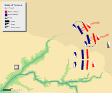 day 4 phase 1, showing Byzantine left centre and wing pushing back respective Muslim divisions.