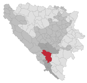 Lage der Gemeinde Mostar in Bosnien und Herzegowina (anklickbare Karte)