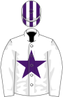 WHITE, purple star, striped cap