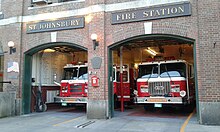St. Johnsbury Fire Station with two fire engines