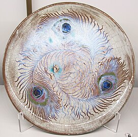 Plate with peacock feathers, by Auguste Delaherche (1887–1894), Museum of Decorative Arts, Paris