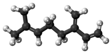 Ball-and-stick model of the beta-myrcene molecule