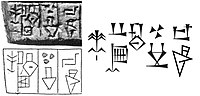 "The ships of Dilmun, from the foreign lands, brought him (Ur-Nanshe) wood as a tribute (?)" (𒈣𒆳𒋫𒄘𒄑𒈬-𒅅, ma2 dilmun kur-ta gu2 giš mu-gal2). Tablet of Ur-Nanshe (Urn 24).[34][35][36][37]
