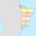 1534 Capitanias hereditárias - the two bottommost yellow stripes denote the Captaincy of São Vicente