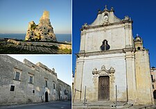 Top left Nasparo Tower, bottom left Baronial Serafini Palace, right Saint Ippazio Cathedral