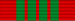A red ribbon with four vertical dark green stripes in the center.