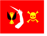 Flag of Christopher Moody; described in the mid-1700s, though not attributed to Moody until 1933; Moody was a sailor under Bartholomew Roberts, not a captain, and would not have had his "own" flag.[27]