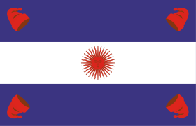 Old flag of the Argentine Confederation, that used four Phrygian caps: one in each corner.