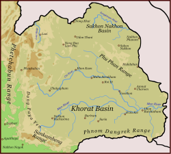 A map of the Khorat Plateau region