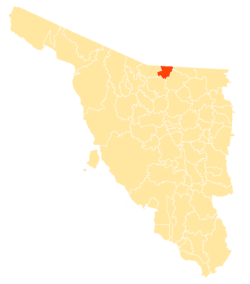 Location of the municipality in Sonora.