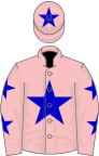Pink, blue star, stars on sleeves and star on cap
