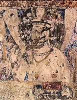 Probable King of Bamyan, in Sasanian style, in the niche of the 38 meters Buddha, next to the Sun God, Bamyan.[31][33][40]