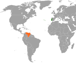Map indicating locations of Portugal and Venezuela