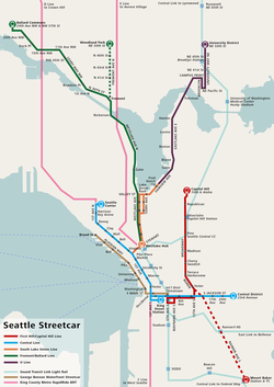 Map of the proposed streetcar network in 2008.