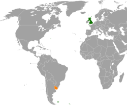 Map indicating locations of United Kingdom and Uruguay
