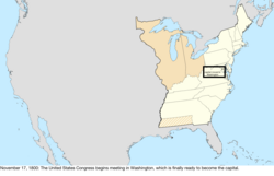 Map of the change to the United States in central North America on November 17, 1800