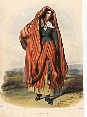 "Urquhart", by R. R. McIan, from James Logan's The Clans of the Scottish Highlands, 1845; this reconstruction is from a written description of ~150 years earlier