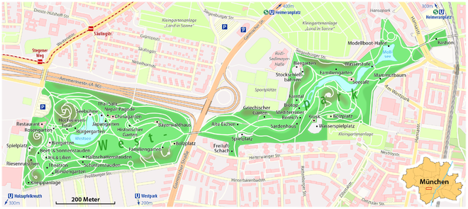 Karte des Westparks, beruhend auf OSM-Daten