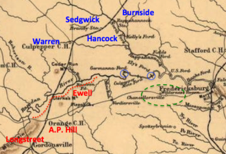 map showing position of Union and Confederate armies on May 2