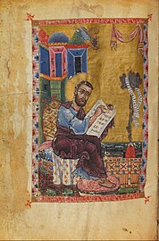 Portrait of Saint Mark in Armenian Gospel manuscript. Yohanes, Armenia, 1253