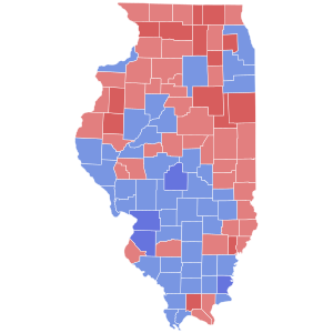 Map showing the composite partisan vote in the 1964 Illinois House of Representatives election in each county
