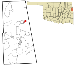 Location within Adair County, Cherokee Nation Reservation and the state of Oklahoma