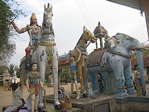Front view of an Ayyanar Kovil, Perambalur, Tamil Nadu.
