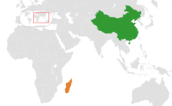 Map indicating locations of China and Madagascar