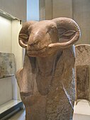 Seated statue of Khnum, 18th Dynasty, Louvre Museum, Paris, France.