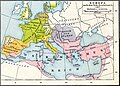 Kingdom of the Suebi (409-585 AD), Visigothic Kingdom (418-721 AD), Francia (481-843 AD), Kingdom of the Lombards (568-774 AD), Avar Khaganate (567-822 AD) and Byzantine Empire (286/395–1453 AD) in 568 AD.