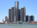 Image 26Michigan is the center of the American automotive industry. The Renaissance Center in Downtown Detroit is the world headquarters of General Motors. (from Michigan)