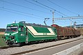 Zeitgemäßer Güterverkehr mit Rollböcken auf der Bahnstrecke Bière–Apples–Morges in der Westschweiz, 2014