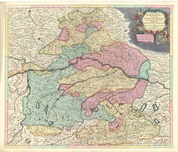 (Map of the Bavarian Imperial Circle after 1696; Regensburg on the Danube in the upper center of the map in the largest pink field)