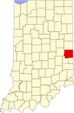 Map of Indiana highlighting Wayne County