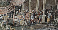 Hellenistic soldiers circa 100 BC, Ptolemaic Kingdom, Egypt; detail of the Nile mosaic of Palestrina.