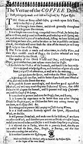 Copy of the original advertisement The Vertue of the Coffee Drink