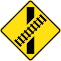 (W7-9) Railway Level Crossing on Road ahead (skewed) (left)