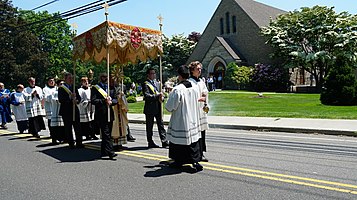 The Eucharistic Procession at St. Catherine of Siena Church, Trumbull CT on the Solemnity of the Most Holy Body and Blood of Christ, Corpus Christi.