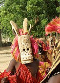 Person wearing a Walu mask, based on an antelope