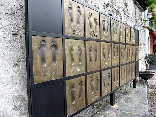 bronze artwork created from the footprints of the German national football team